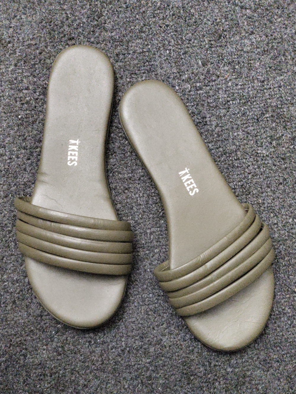 TKEES Olive Green Leather Minimalist Flip Flop Sandals